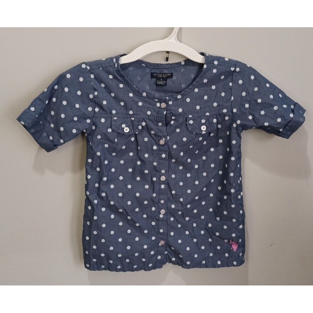 U.S. Polo Assn. Girls Blue White Polka Dot Top Size 6
